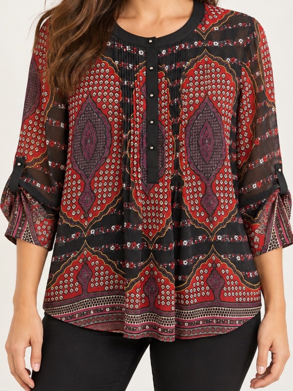Anthropologie x Meadow Rue Floral Geometric Sheer Blouse Medium